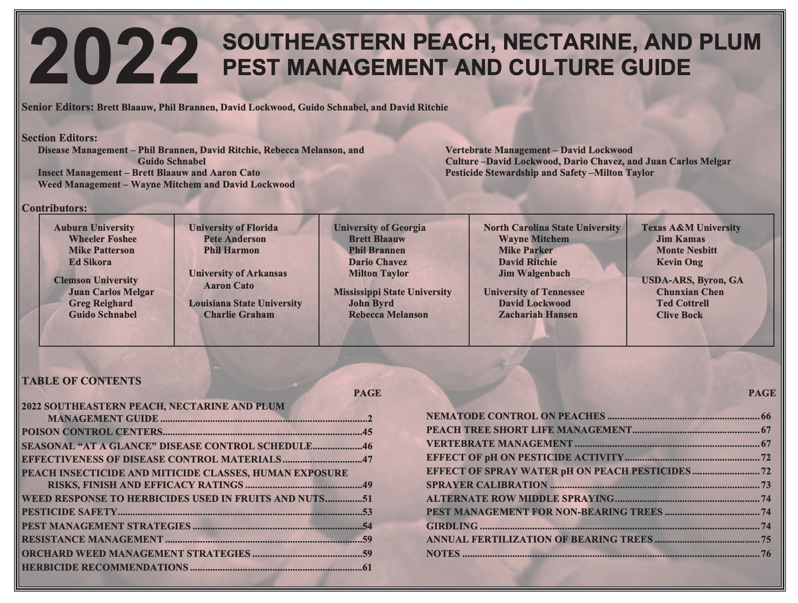 Image of the front page of the 2022 peach, nectarine and plum southeastern management guide