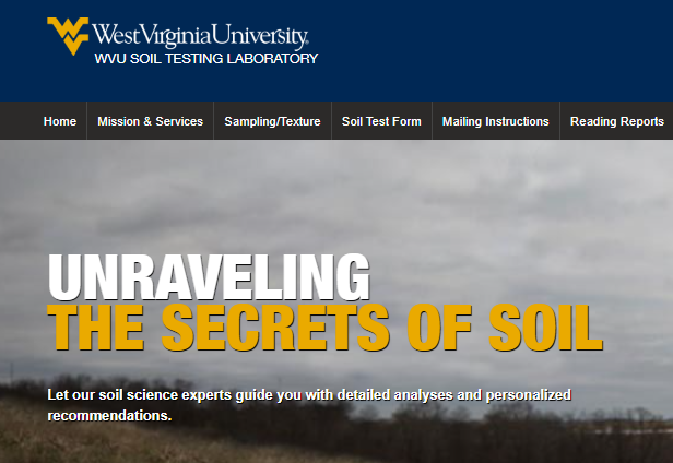 Picture of West Virginia's soil lab website. and is a hyperlink to the website.