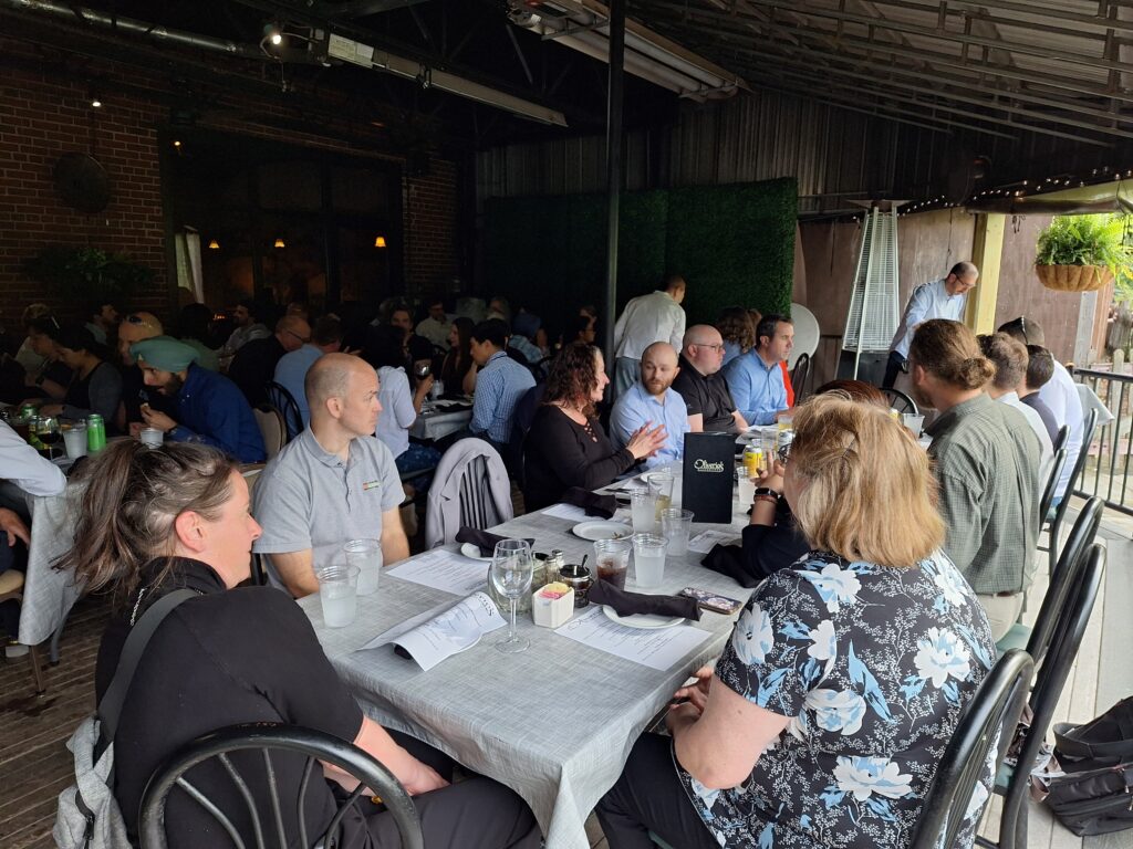 People eating at a table at dinner