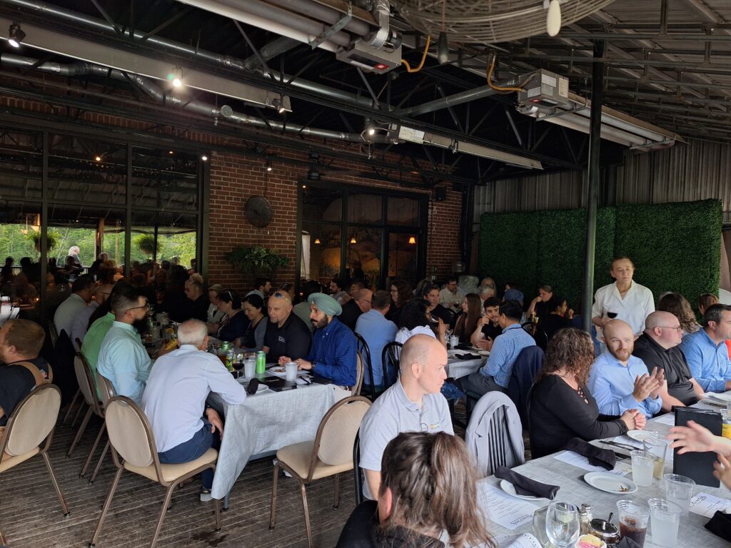 People eating at a table at dinner