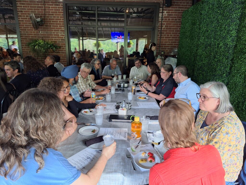 People eating at a table at dinner